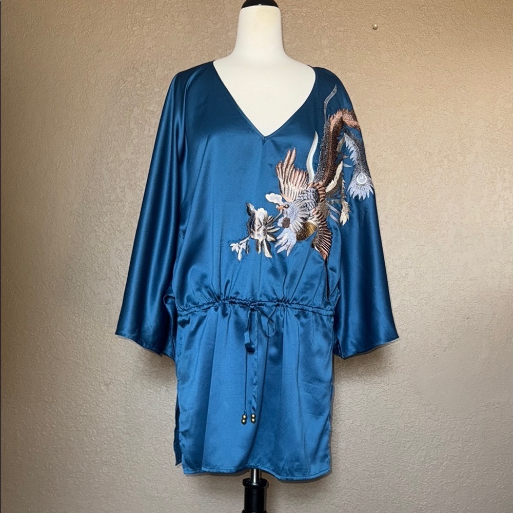Soft Surroundings Satin Embroidered Kimono